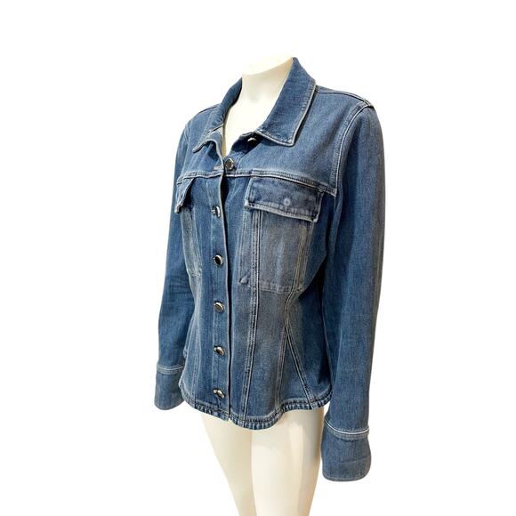 White House Black Market Fit and Flare Denim Shacket Jacket Large - Picture 5 of 12